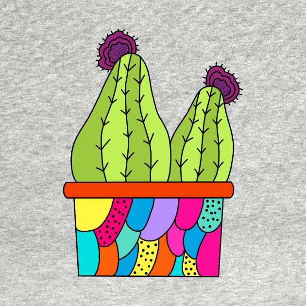 Cute Cactus Design #127: Cute Cacti In A Funky Patterned Pot by DreamCactus